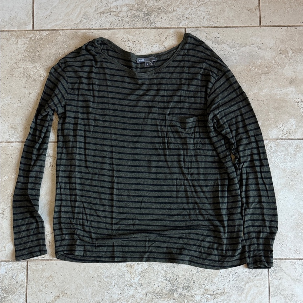 Vince Black Striped Long Sleeve Top